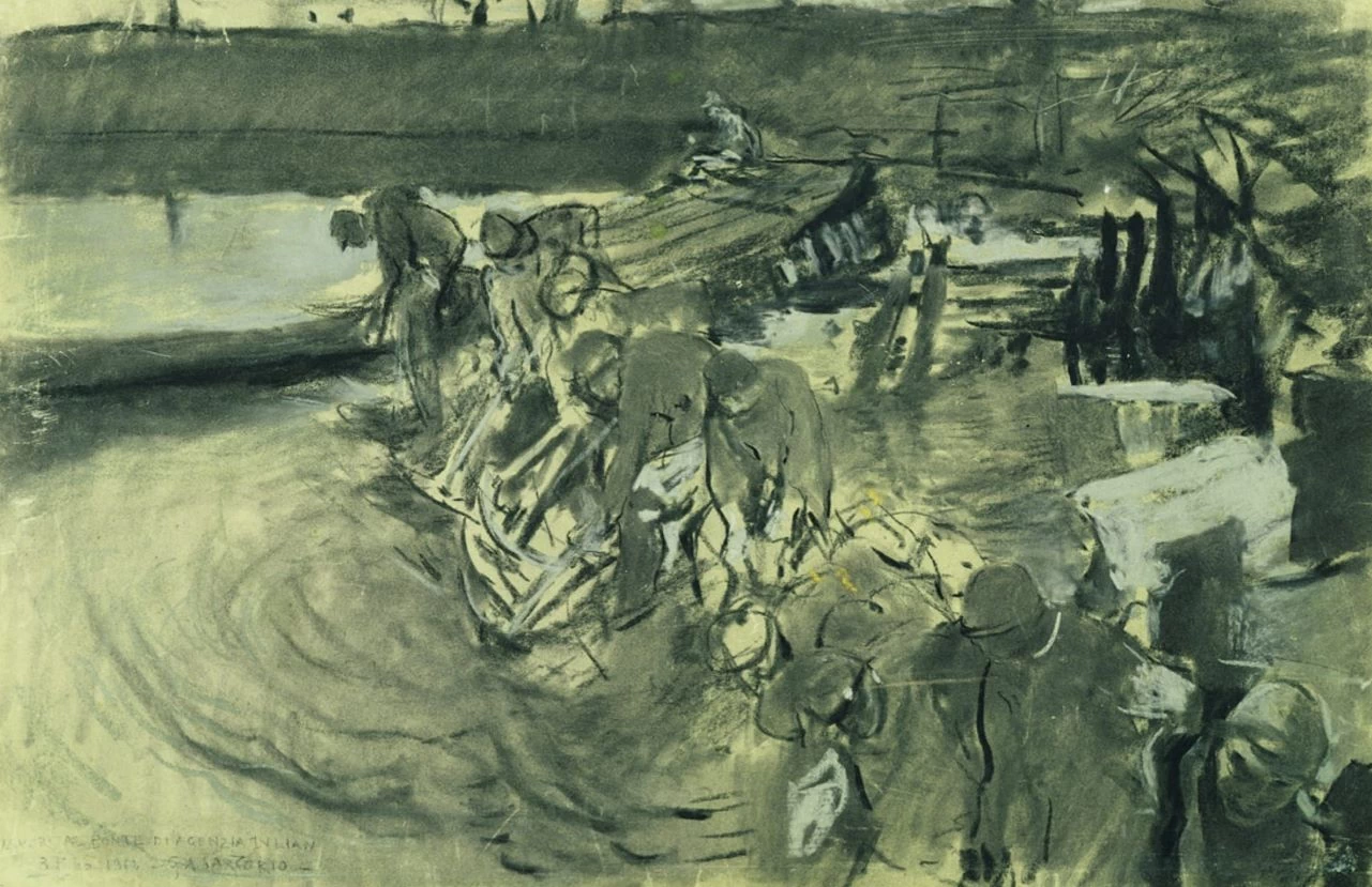 Lavori al ponte di Agenzia Zulian - Fondo G.A. Sartorio. Palazzo della Farnesina, Roma